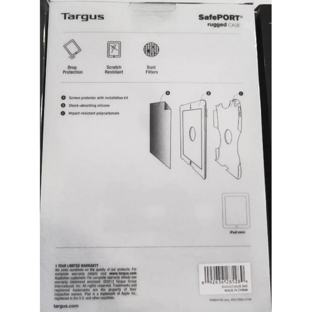 NEW Targus SafePORT Rugged Apple iPad Mini Case & Screen Protector! THD04705U